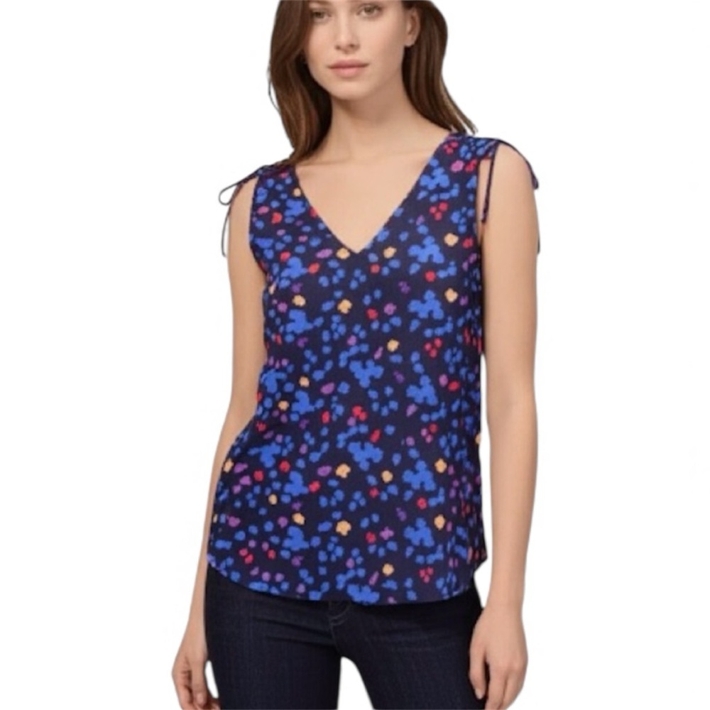 LOFT Ann Taylor Sleeveless Colourful Abstract V Neck Blouse Tank Top Size Medium